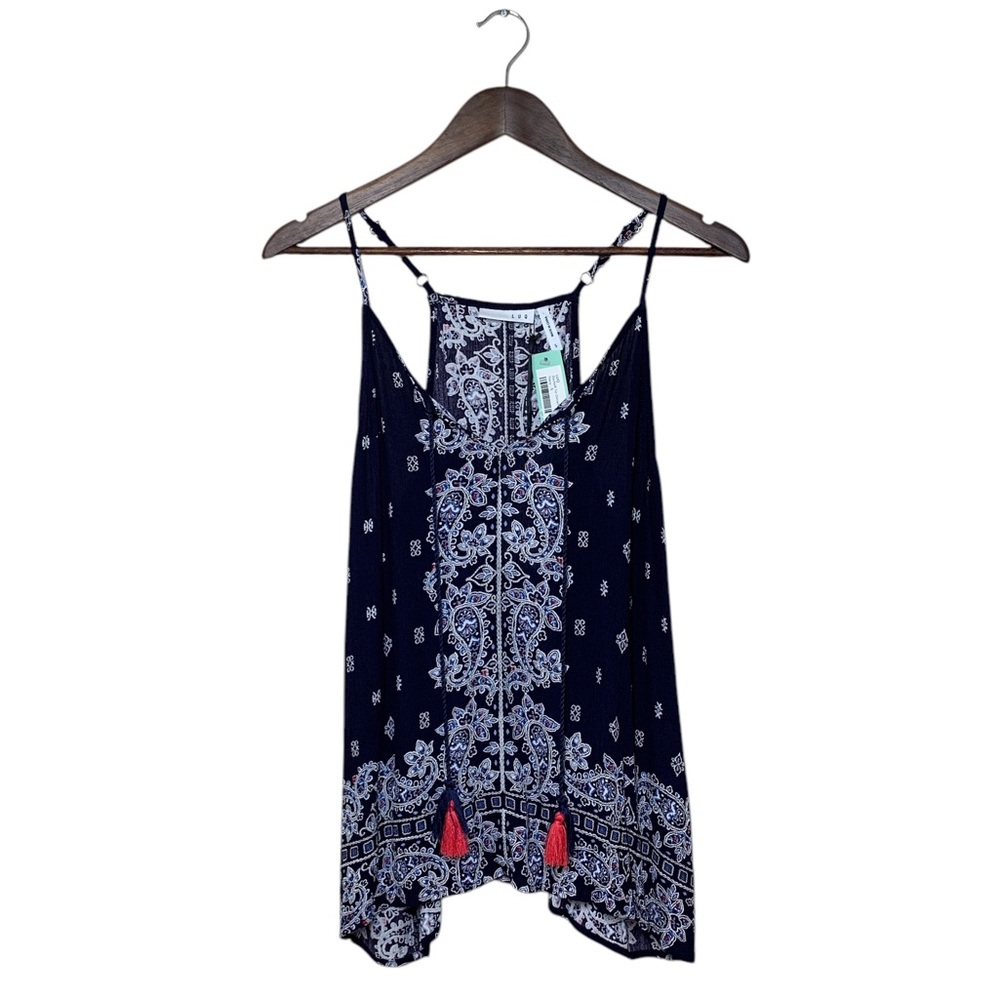 NWT LUQ Stitchfix Rachel Tie Detail Halter Top Tank size small navy red white‎